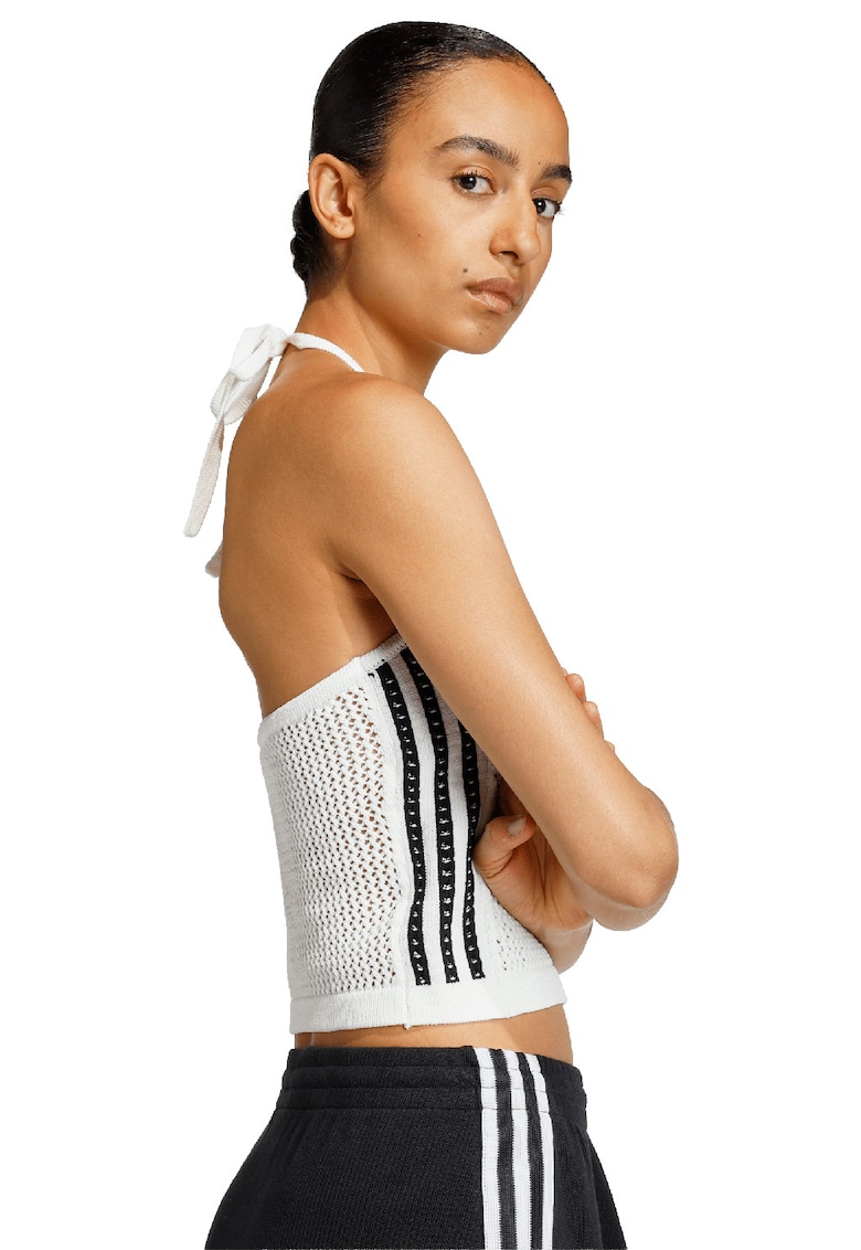 adidas Originals Top crop crosetat cu decolteu halter - Alb murdar
