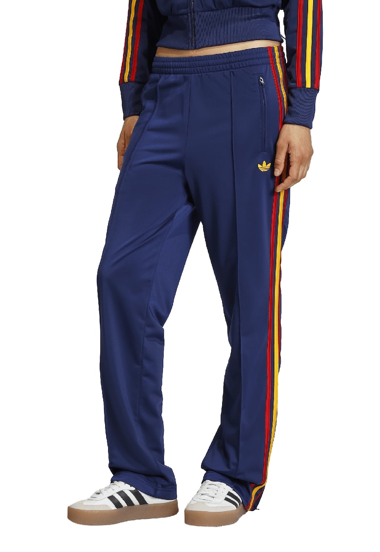 Pantaloni de trening cu talie medie si terminatii cu fermoar - Rosu/Galben/Bleumarin