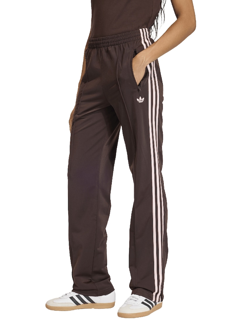 Pantaloni de trening cu talie medie si terminatii cu fermoar - Maro inchis/Roz deschis