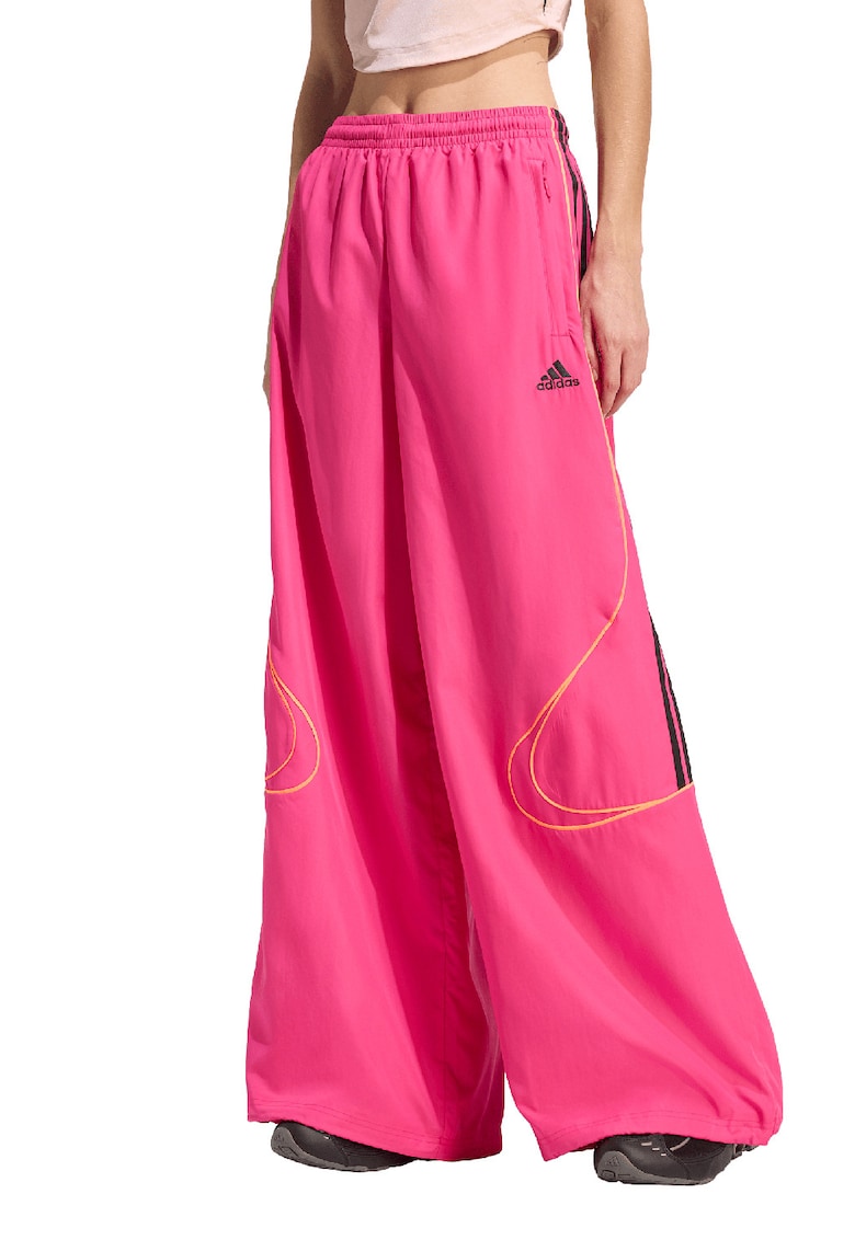 Pantaloni cu croiala ampla - talie elastica si benzi contrastante - Negru/Fucsia