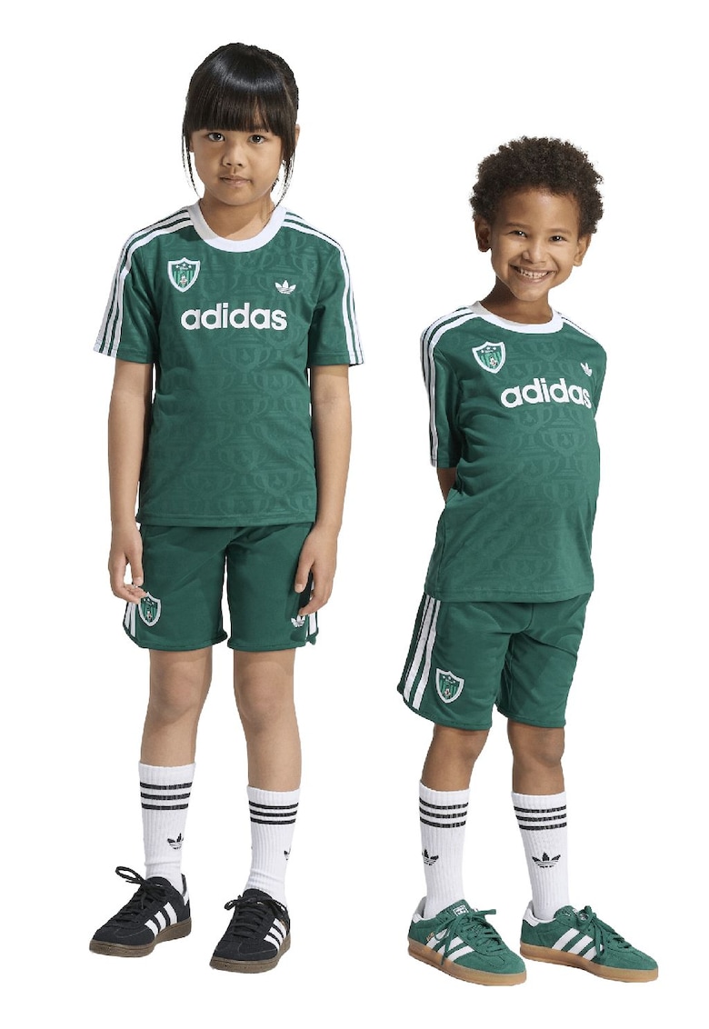 Set de tricou si pantaloni scurti cu model - 2 piese - Alb/Verde smarald