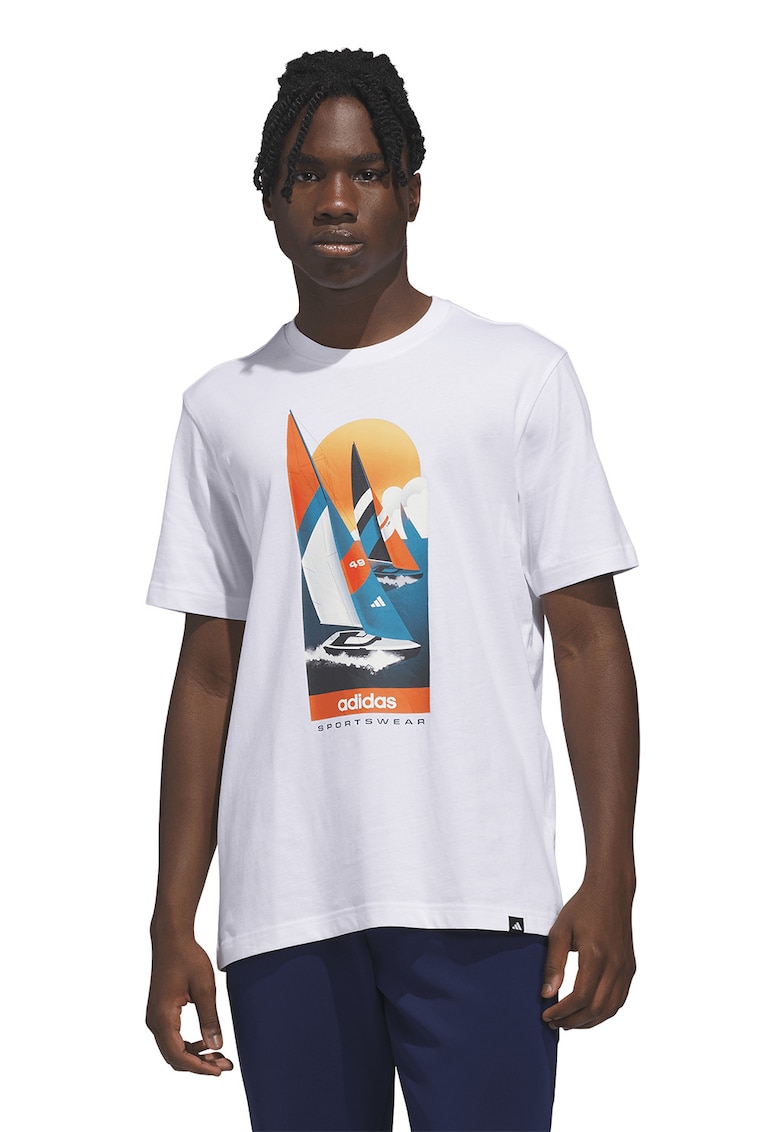 Tricou cu imprimeu grafic Sailing - Alb/Portocaliu