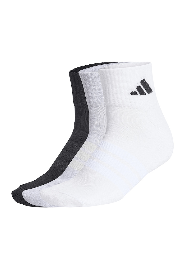 Set de sosete scurte unisex cu detaliu logo - 3 perechi - Negru/Alb optic/Gri deschis melange