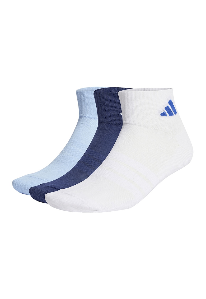 Set de sosete scurte unisex cu detaliu logo - 3 perechi - Alb optic/Albastru glaciar