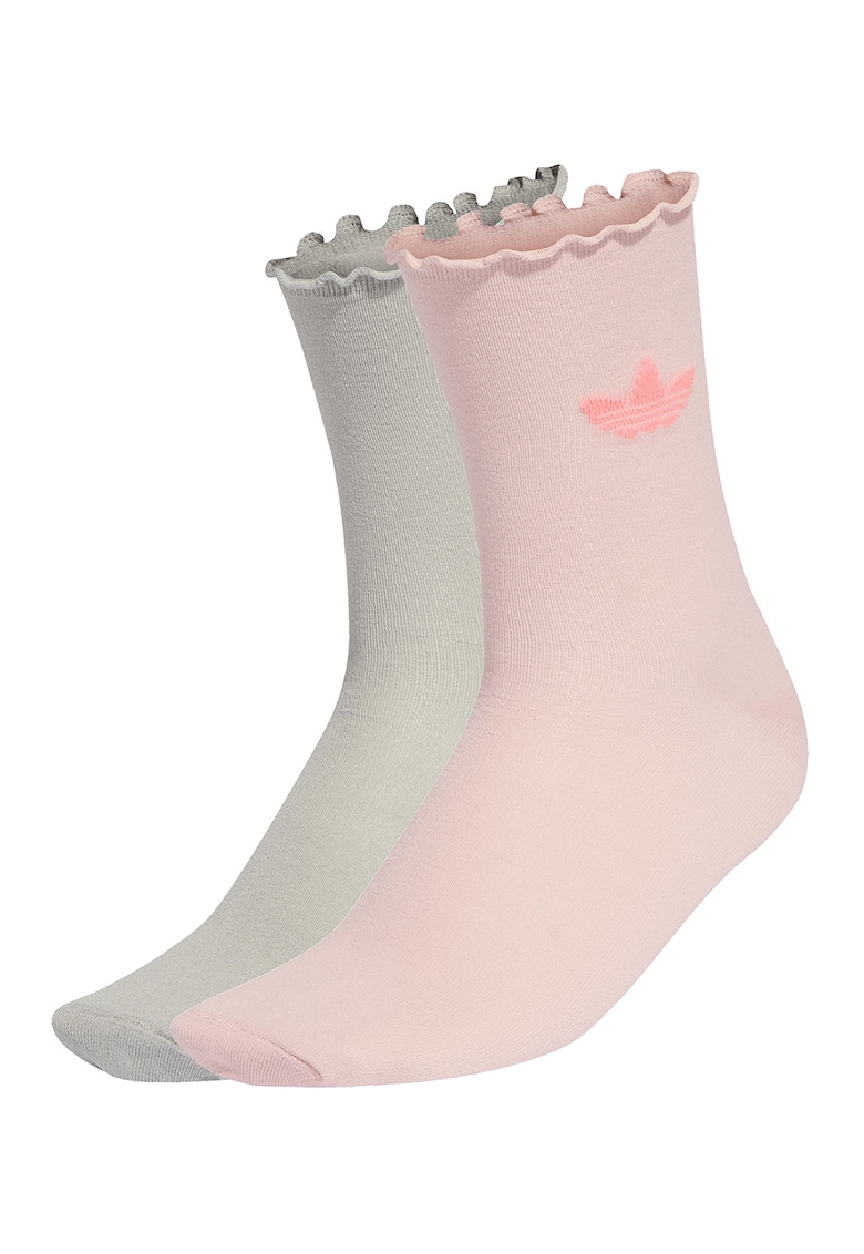 Set de sosete lungi cu volane si logo lateral - 2 perechi - Roz pastel/Galben murdar
