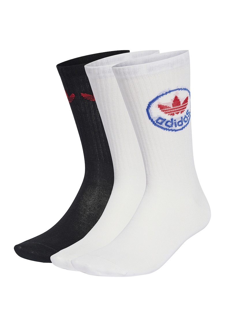Set de se sosete lungi unisex cu logo - 3 perechi - Alb/Negru/Albastru royal