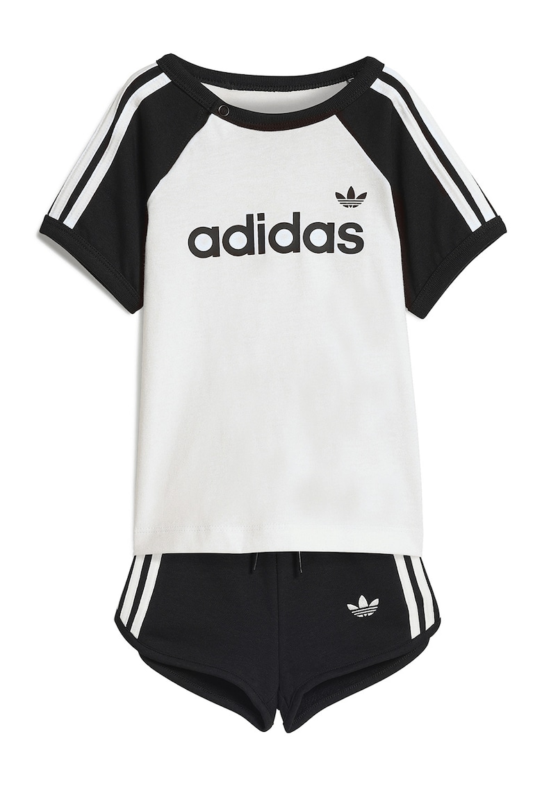 Set de tricou de bumbac si pantaloni scurti - 2 piese - Alb/Negru