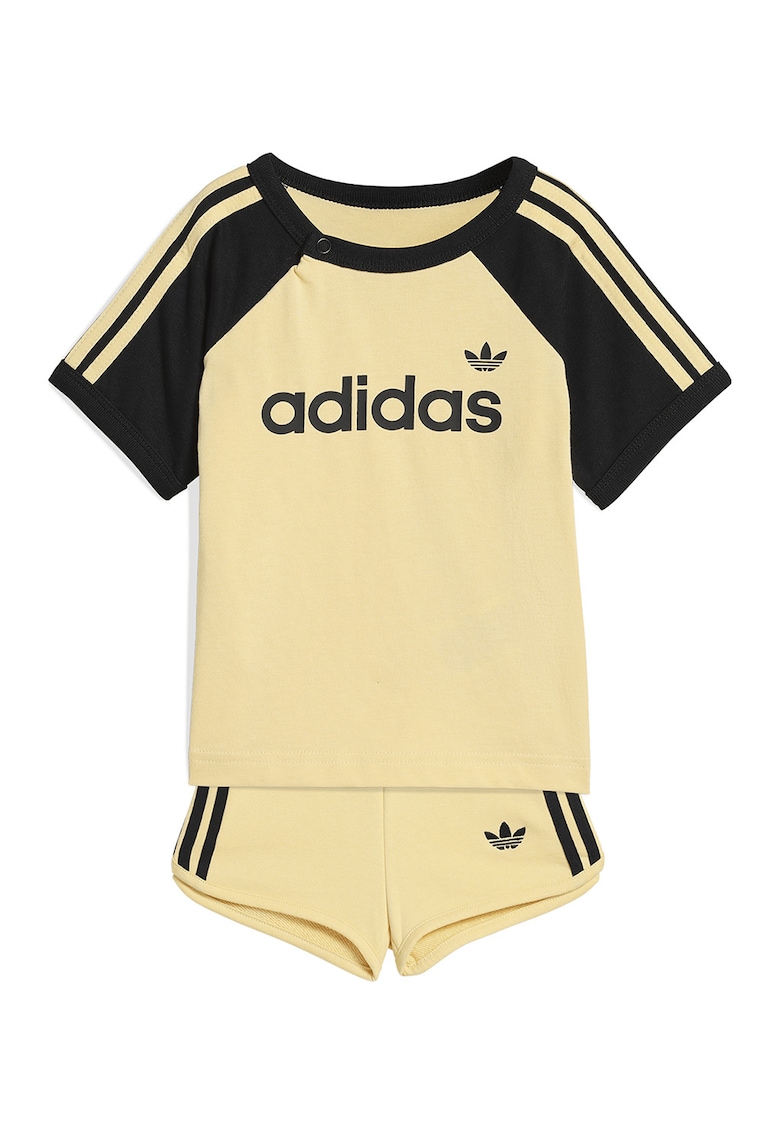 Set de tricou de bumbac si pantaloni scurti - 2 piese - Negru/Portocaliu pal