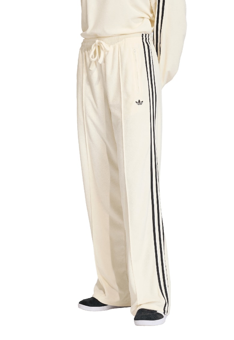 Pantaloni cu snur si buzunare cu femoar - Alb fildes/Negru