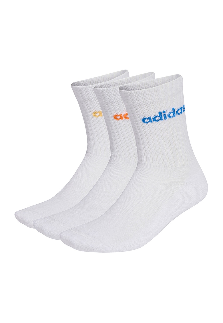 Set de sosete lungi unisex cu striatii - 3 perechi - Albastru/Alb optic