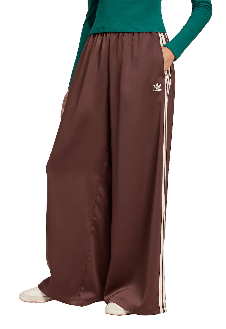 adidas Originals Pantaloni palazzo de trening cu talie inalta - Maro inchis/Crem