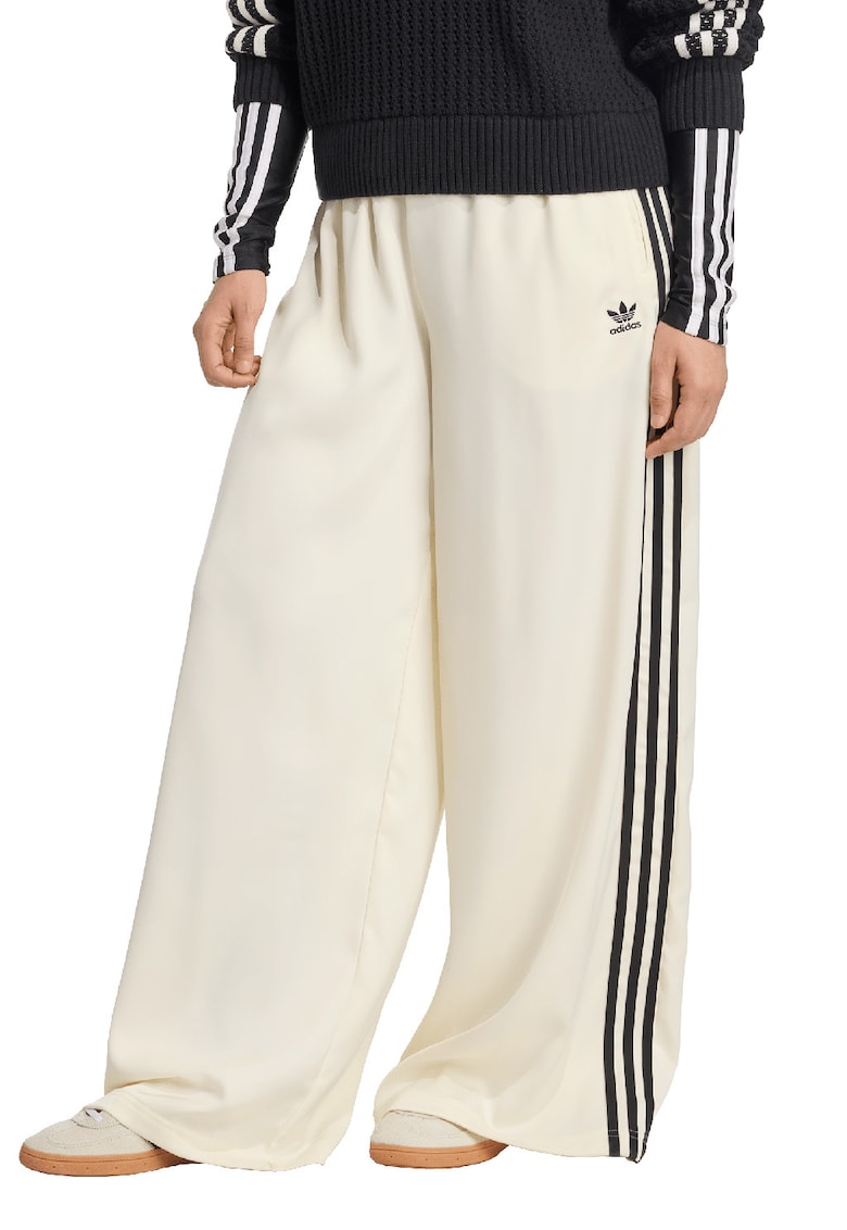 Pantaloni palazzo de trening cu talie inalta - Crem
