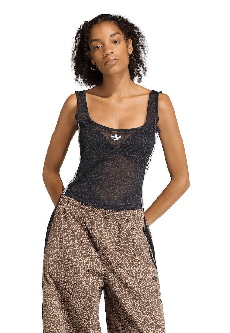 Top crop semitransparent cu model - Alb/Negru
