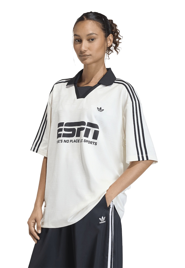 Tricou supradimensionat cu guler pentru fotbal - Negru/Alb murdar
