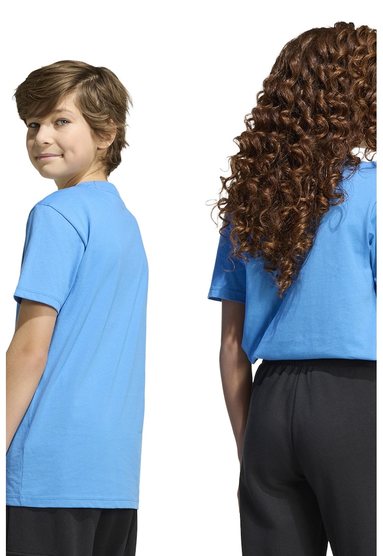 Tricou de bumbac cu decolteu la baza gatului - Alb/Albastru