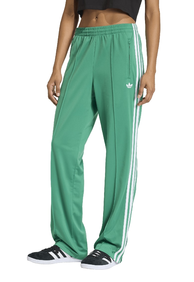Pantaloni de trening cu talie medie si terminatii cu fermoar - Alb/Verde