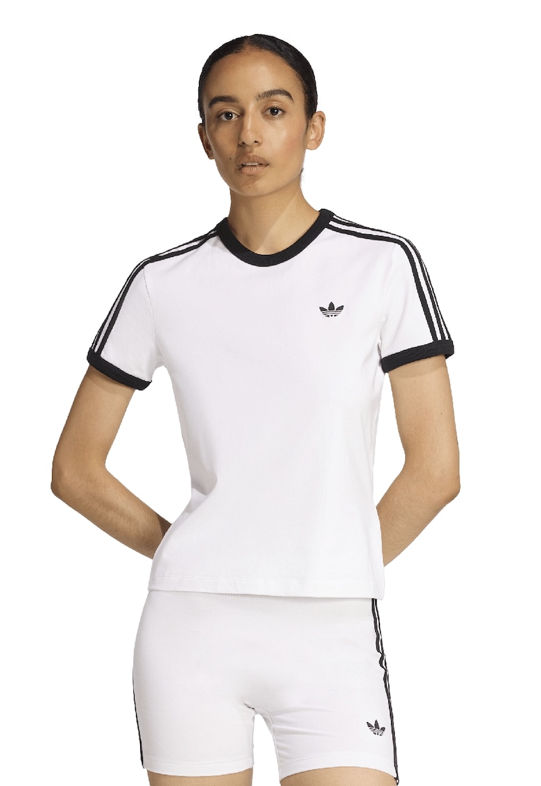 Tricou slim-fit cu decolteu la baza gatului - Alb/Negru