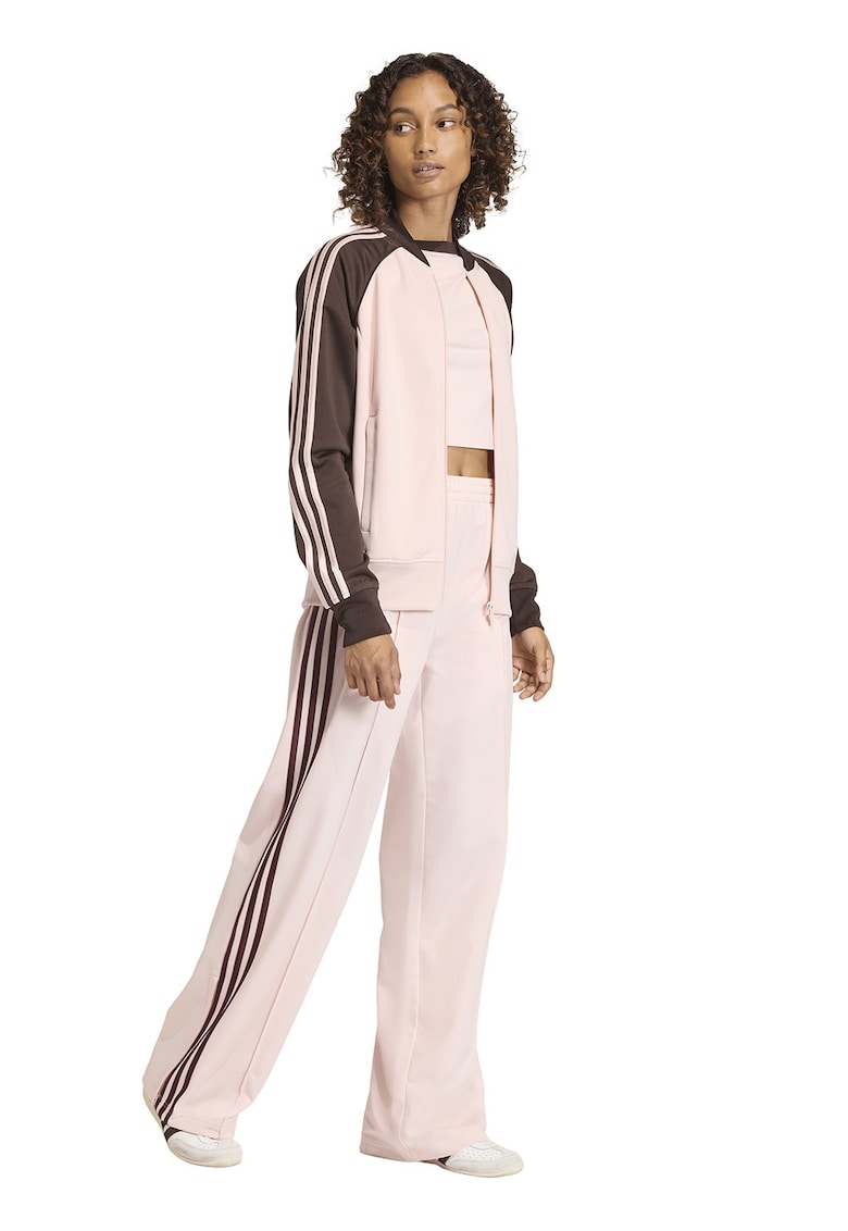 Bluza de trening din amestec de bumbac cu fermoar si logo - Maro inchis/Roz pal