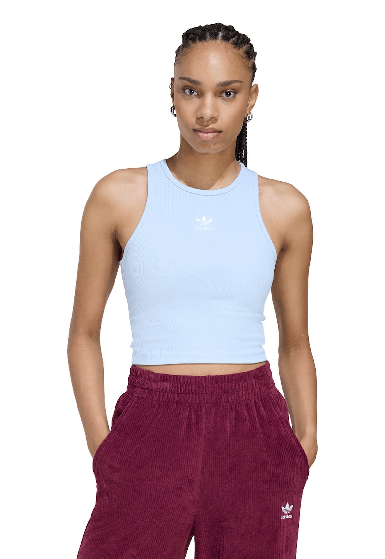 Top crop striat cu decolteu racerback Essentials - Albastru glaciar