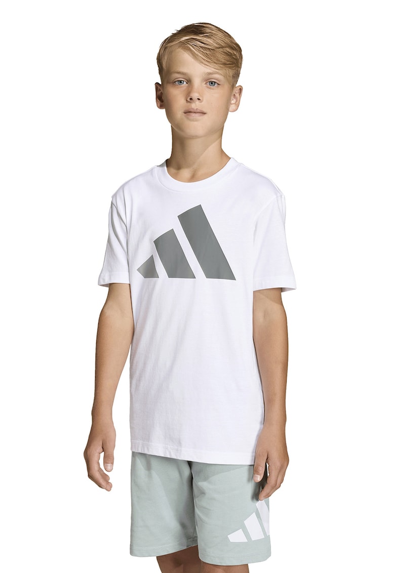 Tricou din bumbac cu imprimeu logo cauciucat - Alb/Gri