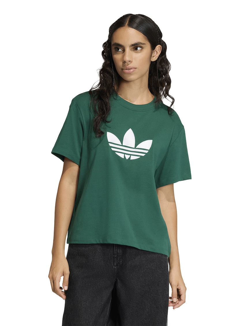 Tricou lejer de bumbac cu logo Trefoil - Verde englez