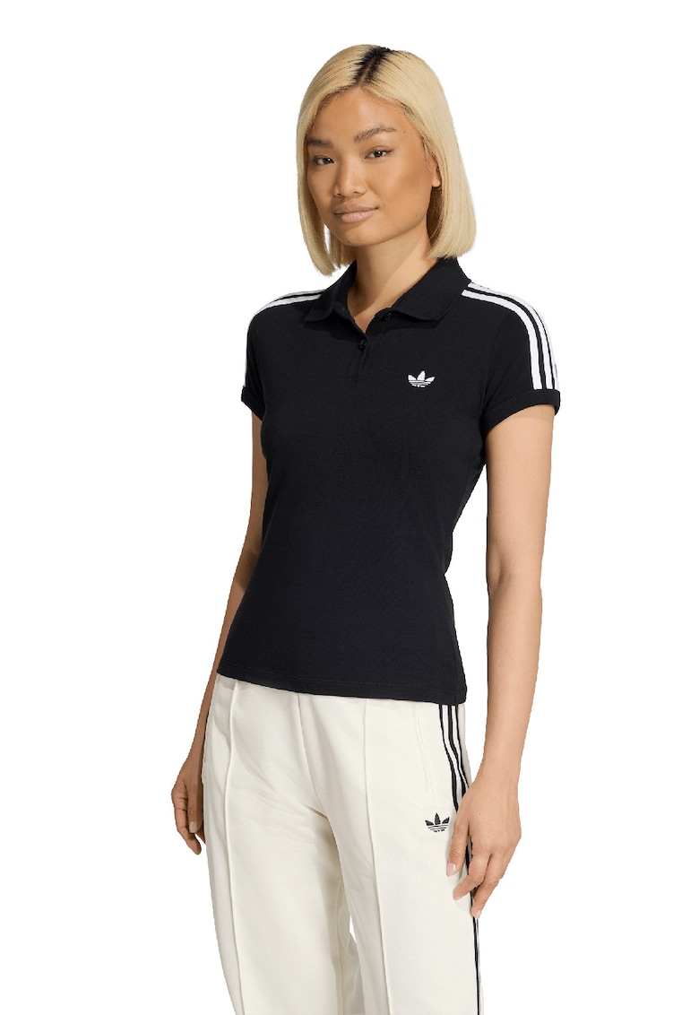 Tricou polo cu croiala slim fit si logo - Negru