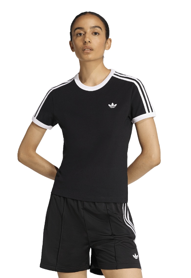 adidas Originals Tricou slim-fit cu decolteu la baza gatului - Negru/Alb optic