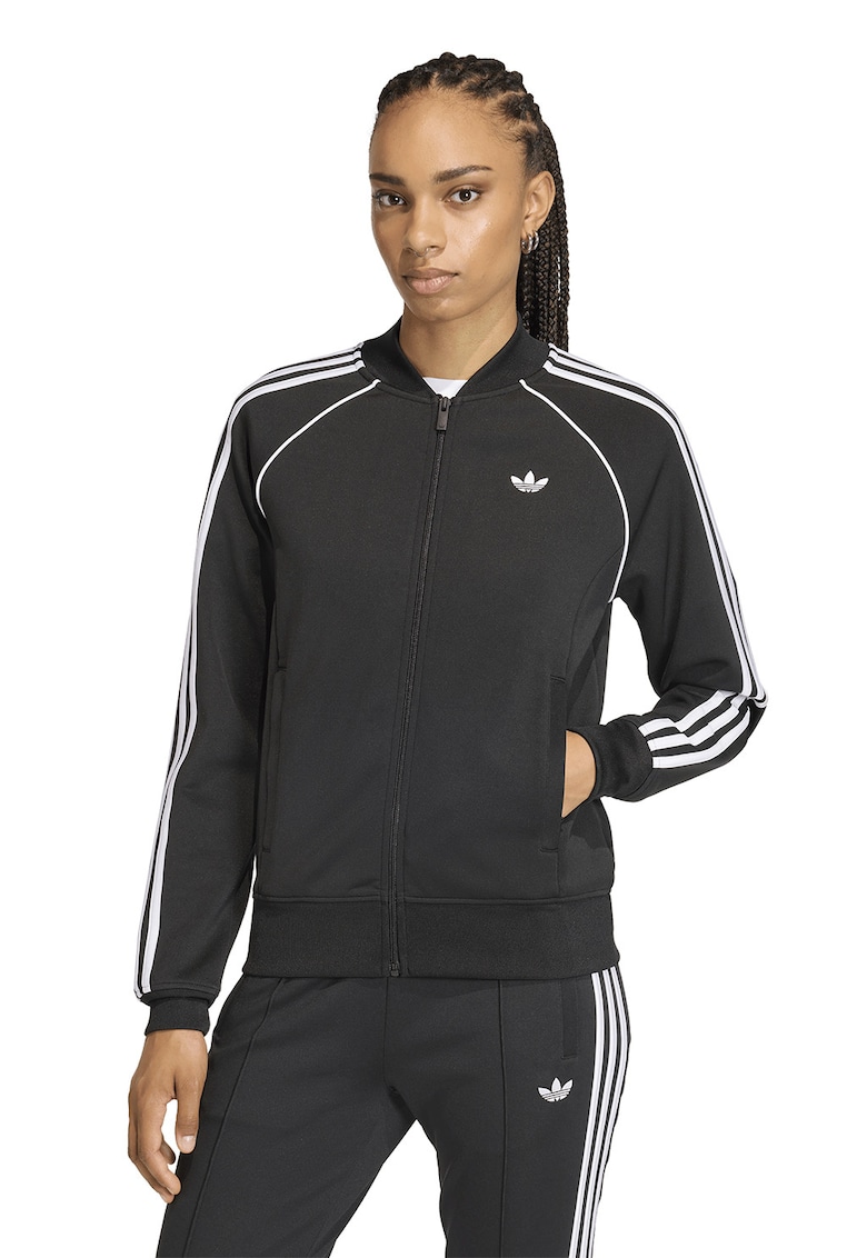 Bluza de trening din amestec de bumbac cu fermoar si logo - Alb/Negru