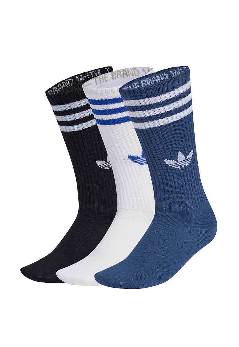 Set de sosete lungi unisex cu logo - 3 perechi - Alb/Negru/Albastru