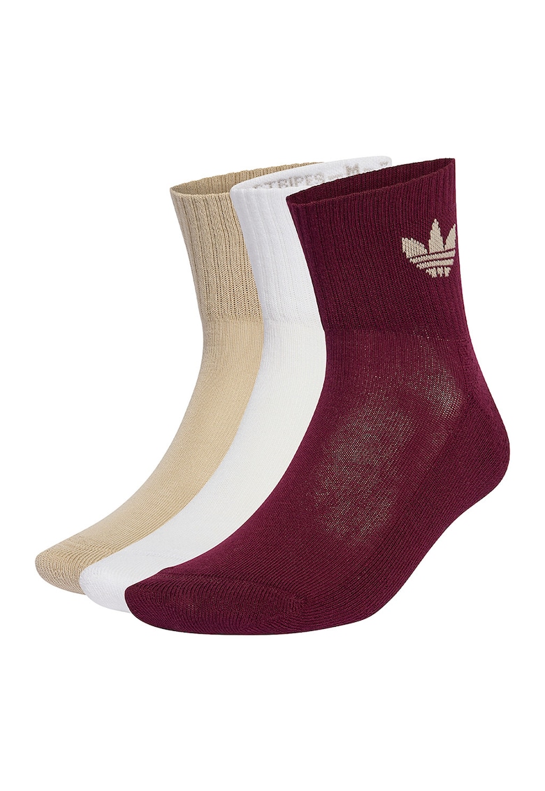 Set de sosete scurte unisex cu imprimeu logo lateral - 3 perechi - Alb/Visiniu/Bej