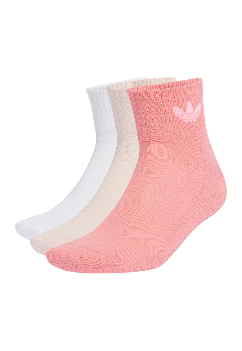 Set de sosete unisex pana la glezna - 3 perechi - Alb/Roz somon/Galben pal