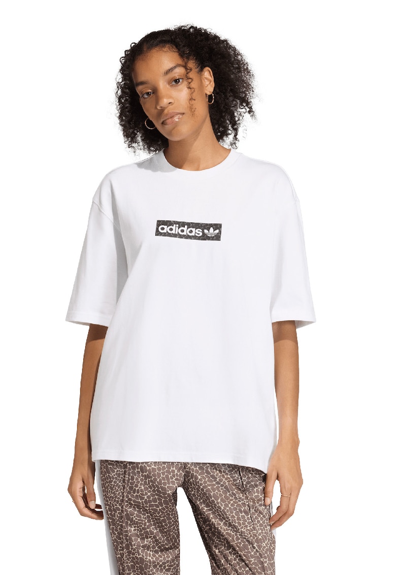 Tricou supradimensionat de bumbac cu imprimeu logo - Alb/Negru
