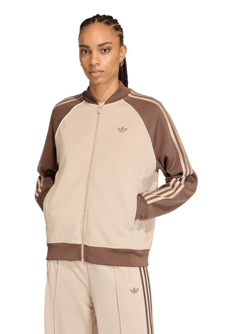 Bluza de trening cu fermoar si maneci raglan - Maro/Bej