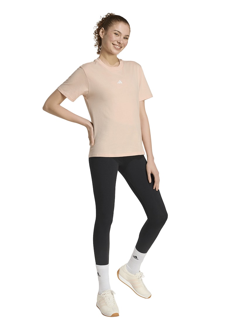 Tricou cu decolteu lrotund si logo discret - Alb/Piersica