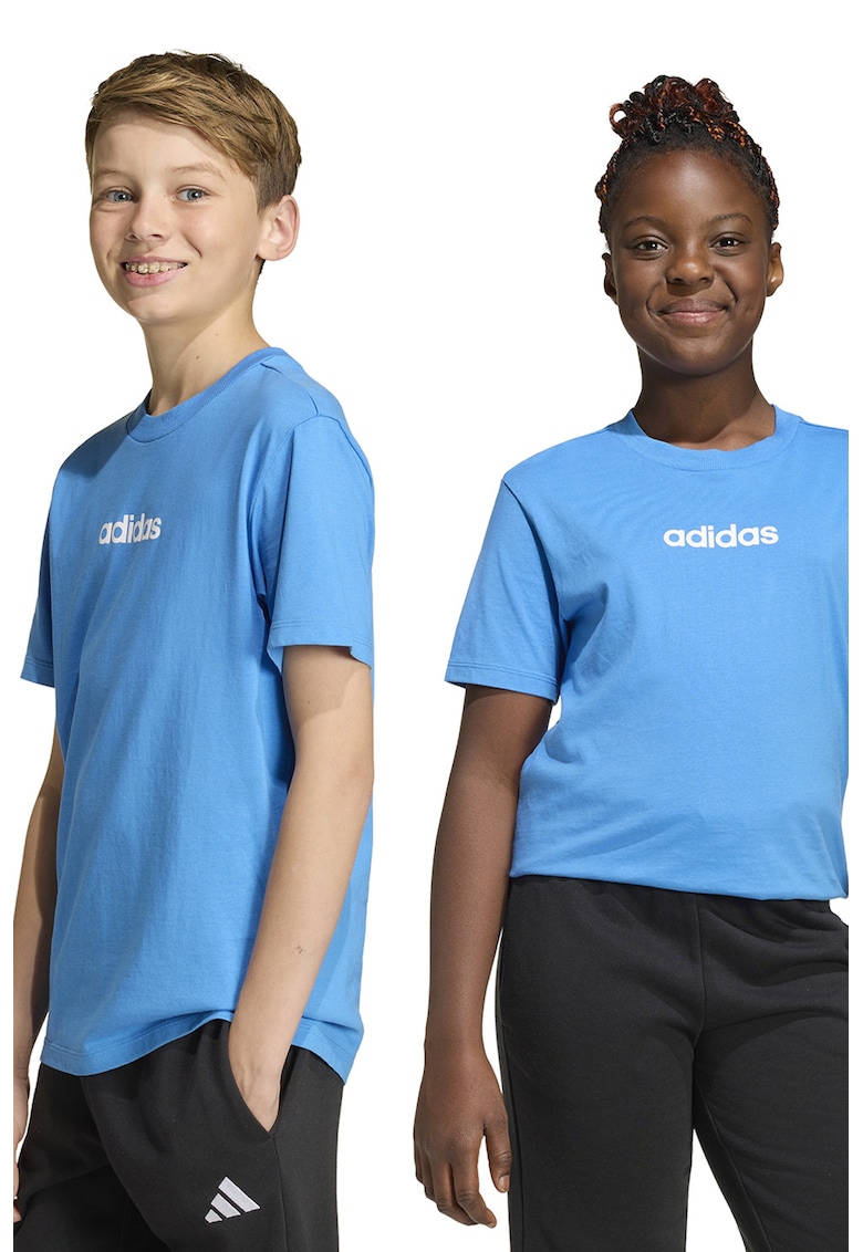 Tricou cu decolteu la baza gatului si logo pe piept - Alb/Albastru