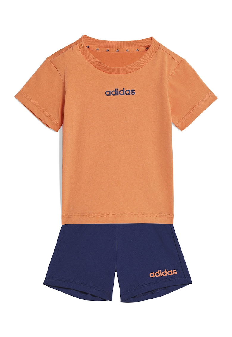 Set de pantaloni scurti si tricou din bumbac - 2 Piese - Albastru inchis/Portocaliu pal