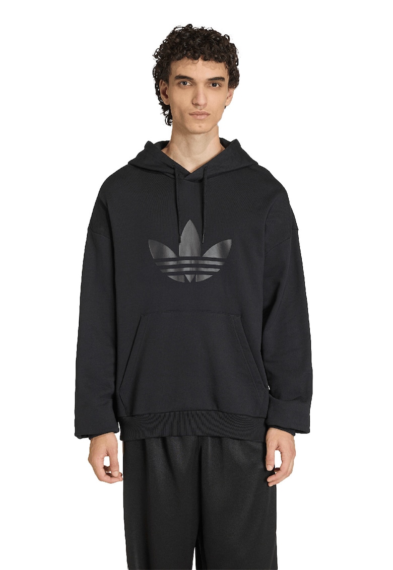 Hanorac cu imprimeu monograma si buzunar kangaroo - Negru/Gri inchis