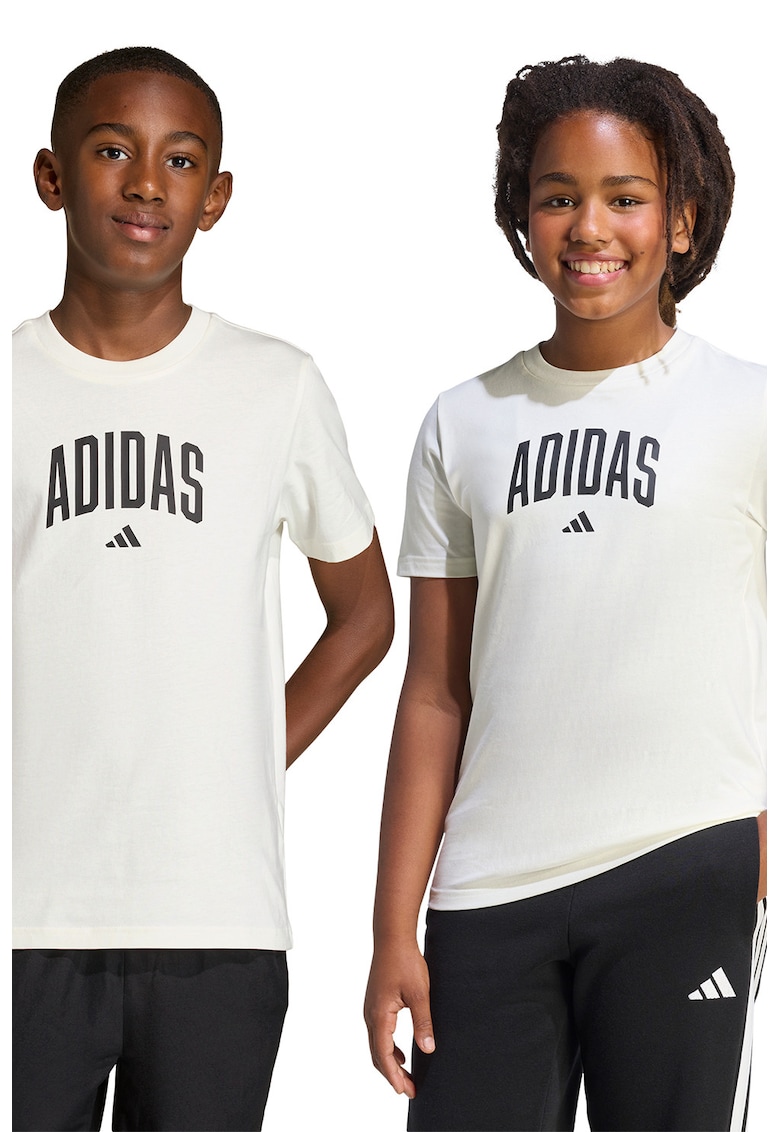 Tricou din bumbac cu decolteu la baza gatului si logo - Alb/Negru