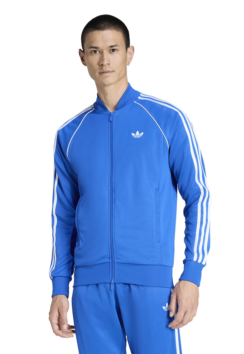 Bluza de trening cu fermoar si logo - Albastru deschis