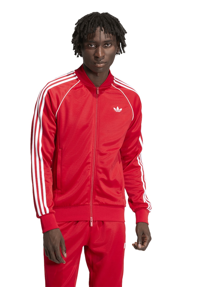 Bluza de trening cu fermoar si logo - Rosu vermillion