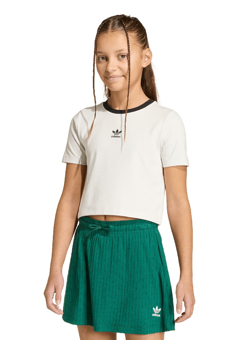Tricou crop cu broderie logo - Negru/Alb murdar