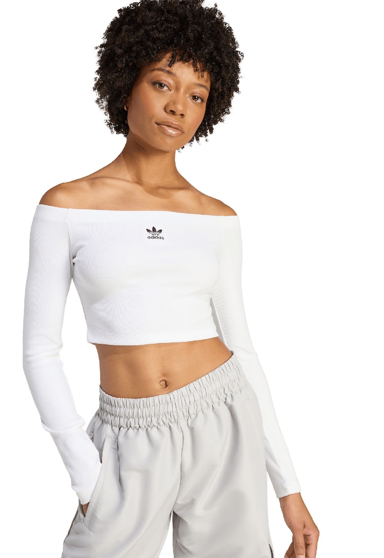 Bluza crop cu decolteu pe umeri - Alb