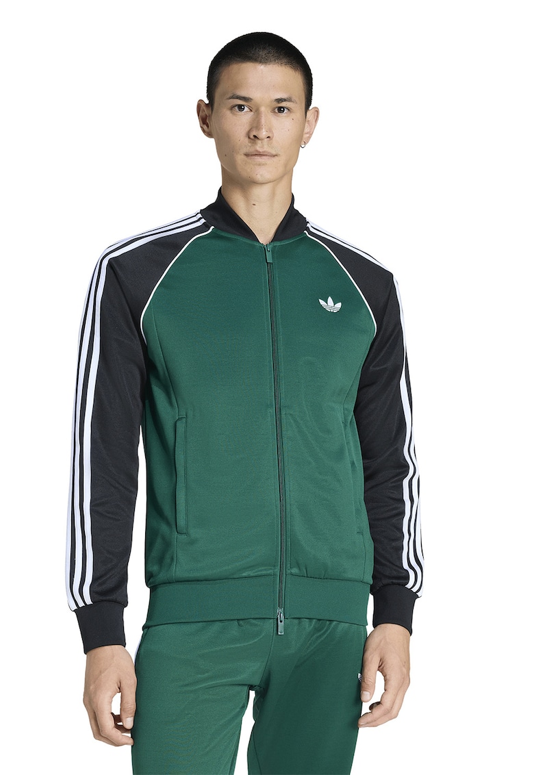 Bluza de trening cu fermoar si logo - Negru/Verde englez