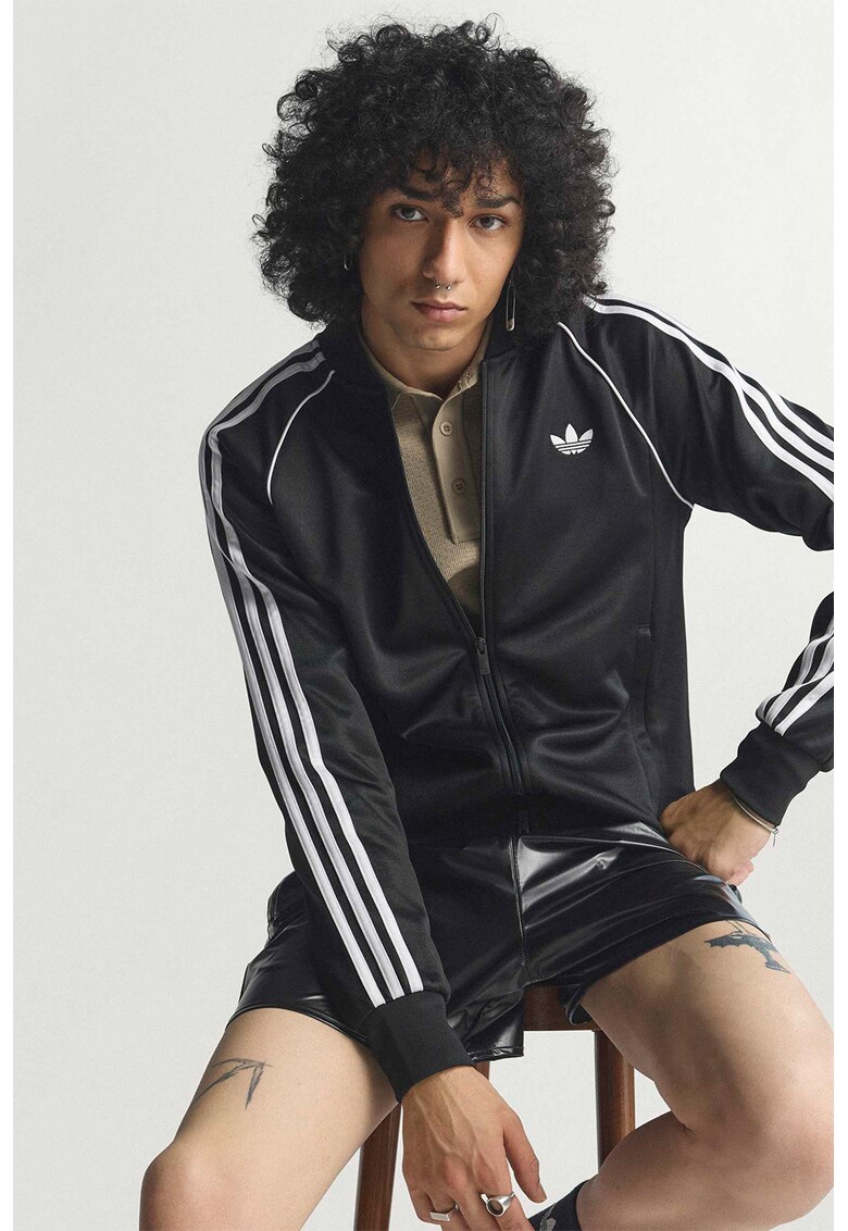 Bluza de trening cu fermoar si logo - Negru