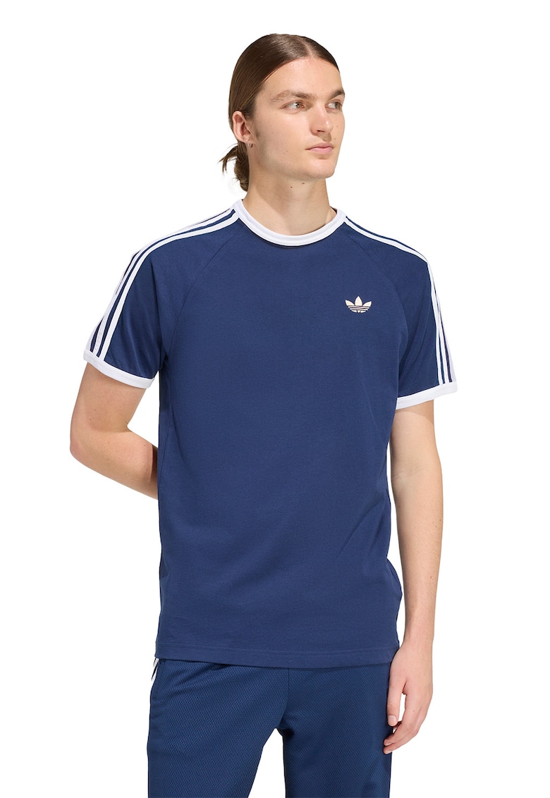 Tricou cu decolteu la baza gatului si logo - Alb/Bleumarin