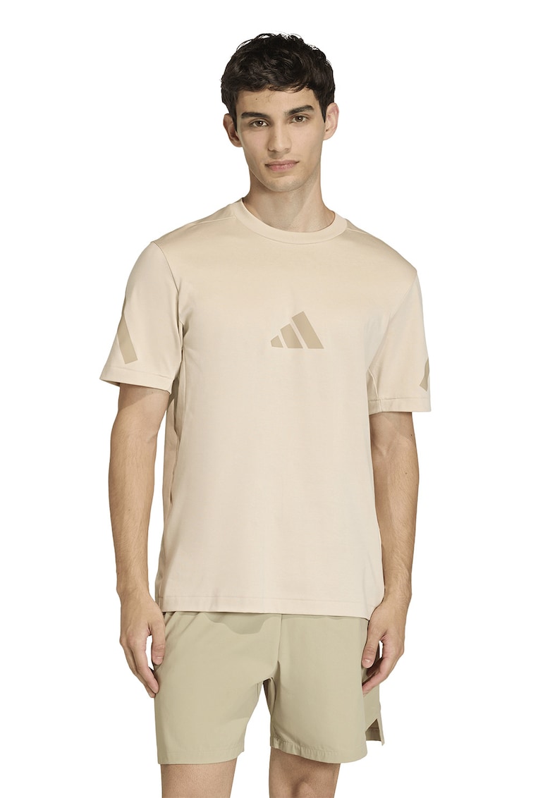 Tricou de bumbac cu model monograma Z.N.E - Maro camel/Bej deschis