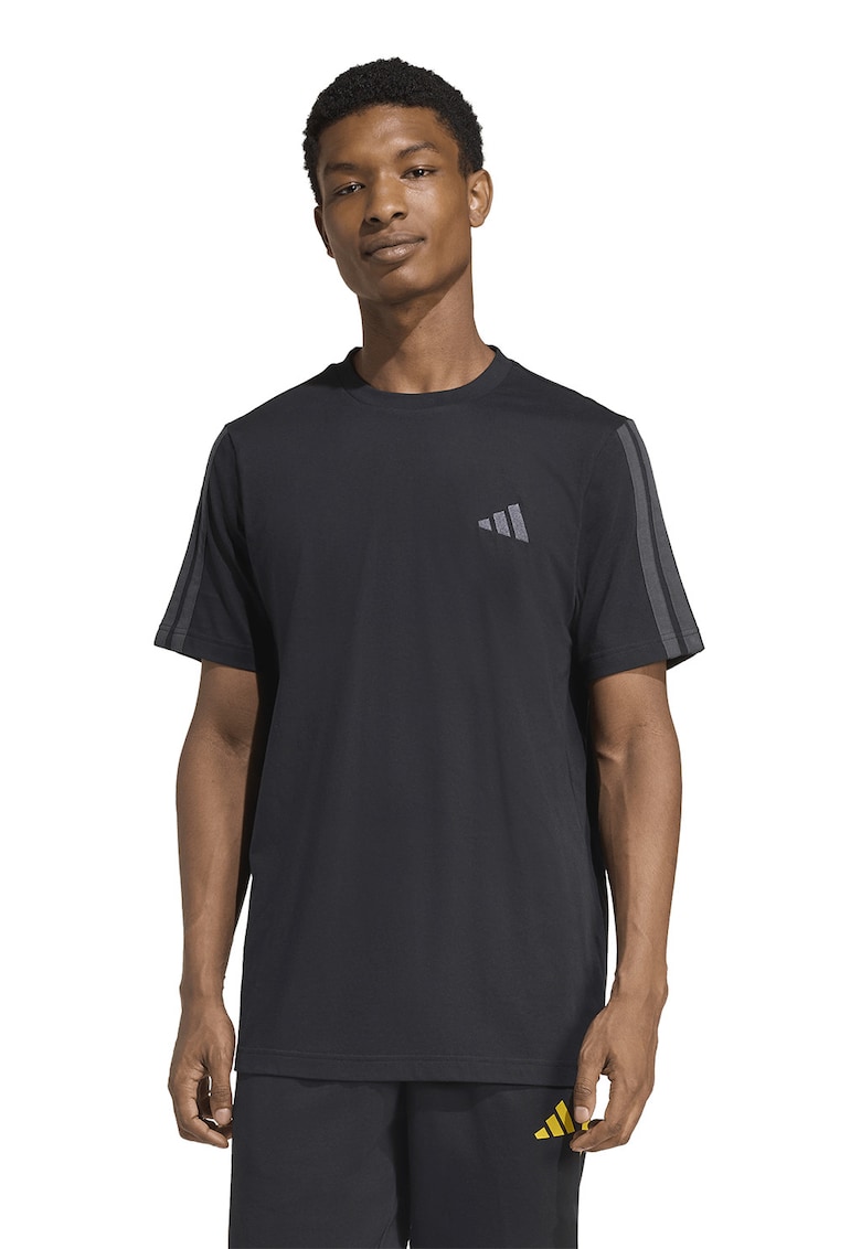 Tricou din bumbac cu decolteu la baza gatului - Negru/Gri carbune