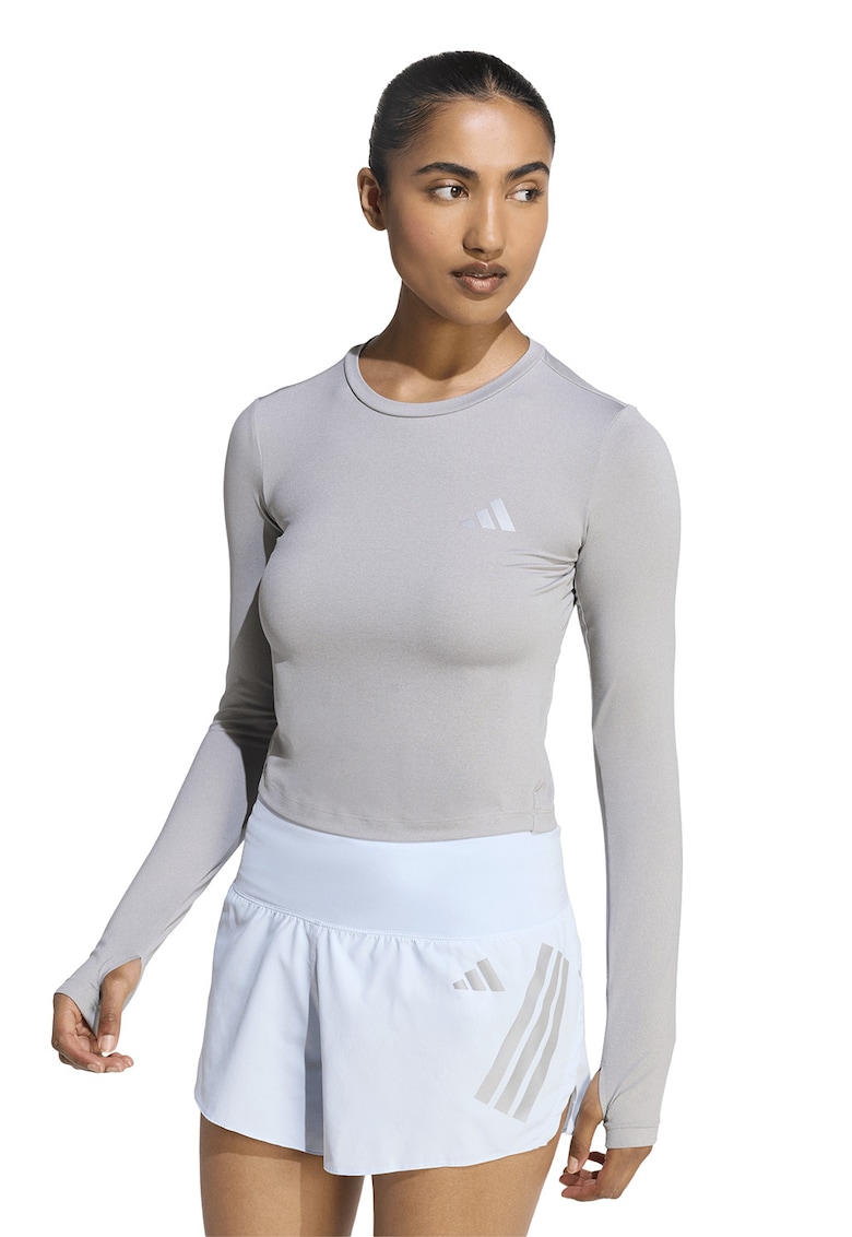 Bluza crop slim fit pentru alergare - Gri deschis