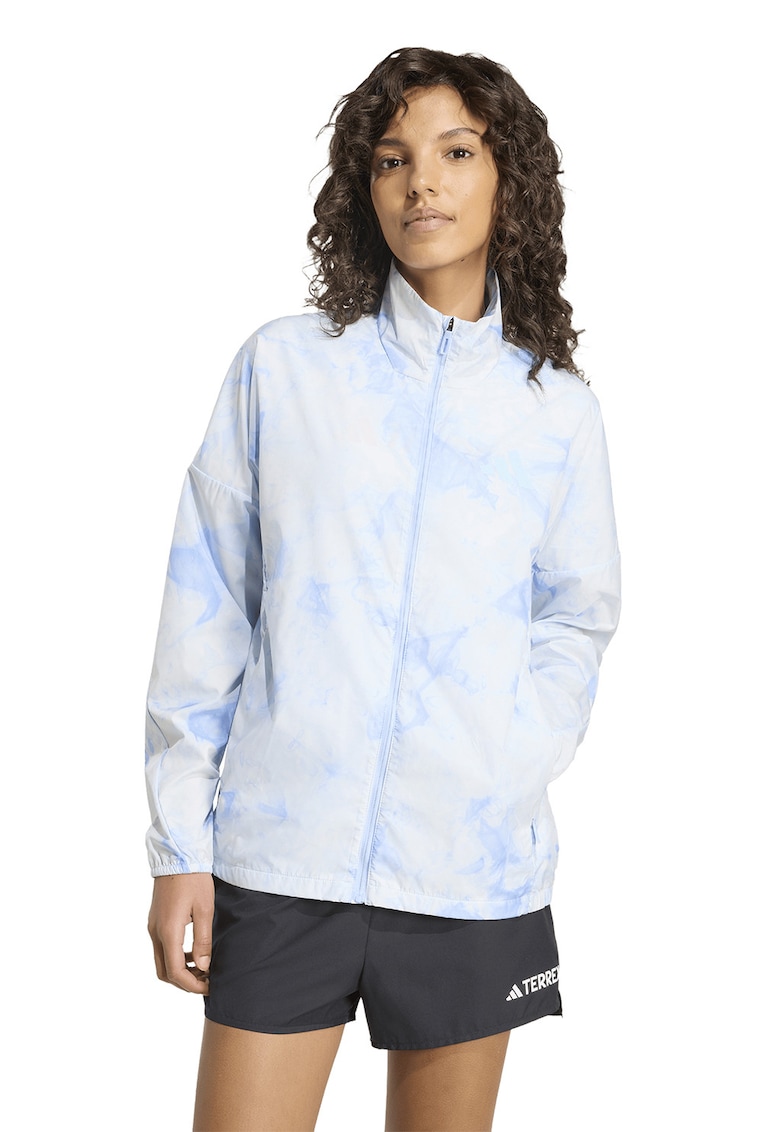 Jacheta cu fermoar pentru alergare trail - Alb/Albastru deschis