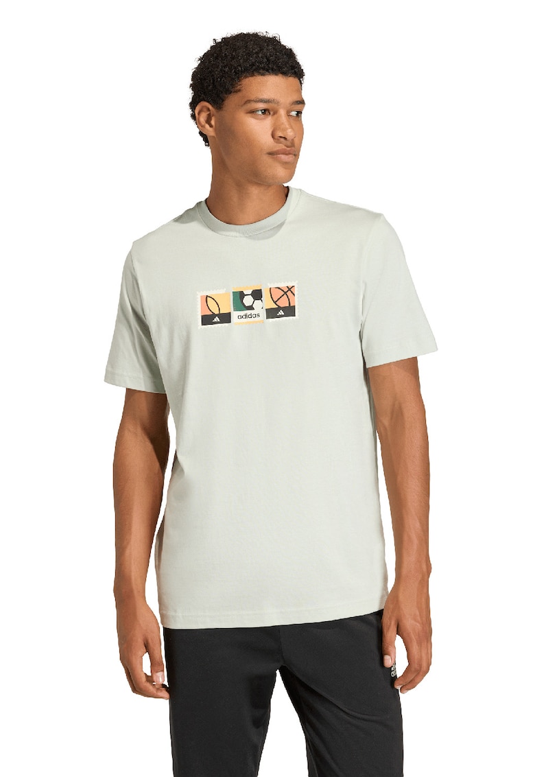 Tricou de bumbac cu imprimeu grafic pe piept - Verde deschis